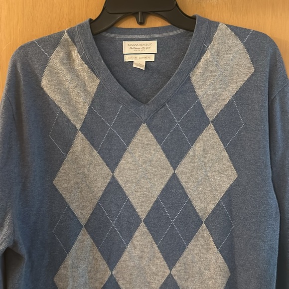 Banana Republic Men’s Argyle Cotton Cashmere V Neck Sweater Blue SizeL Large - Picture 2 of 10